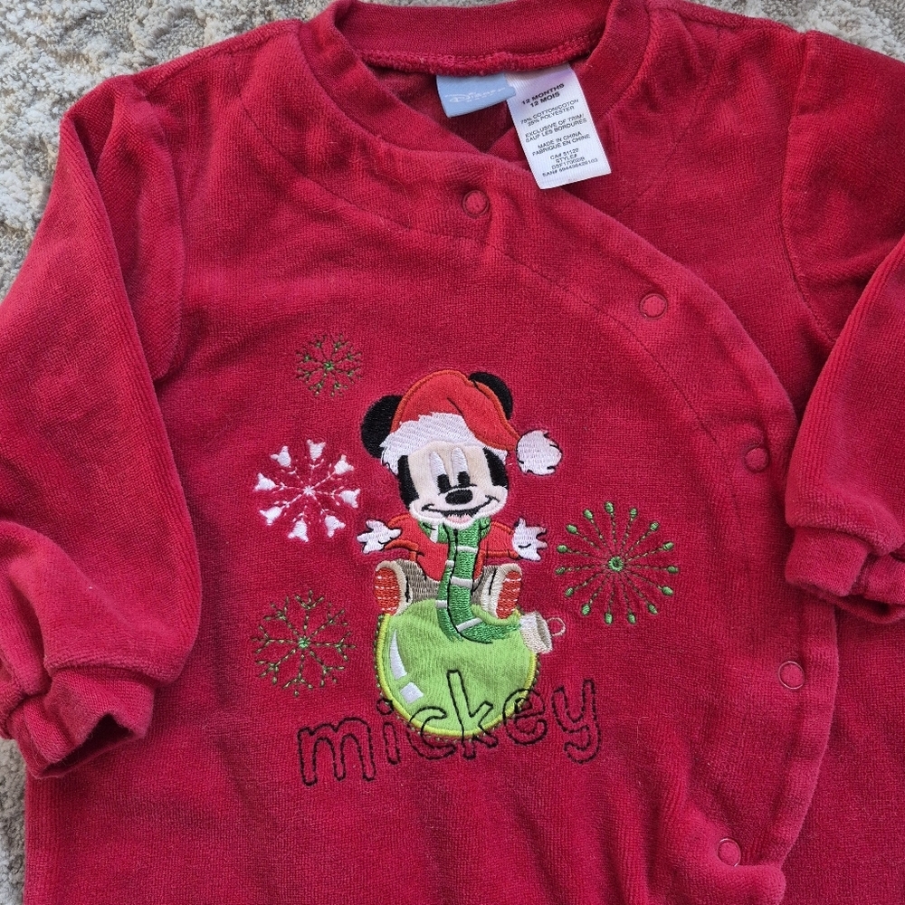 Disney Baby Unisex Red Mickey Christmas Footie Size 12M - Picture 2 of 3